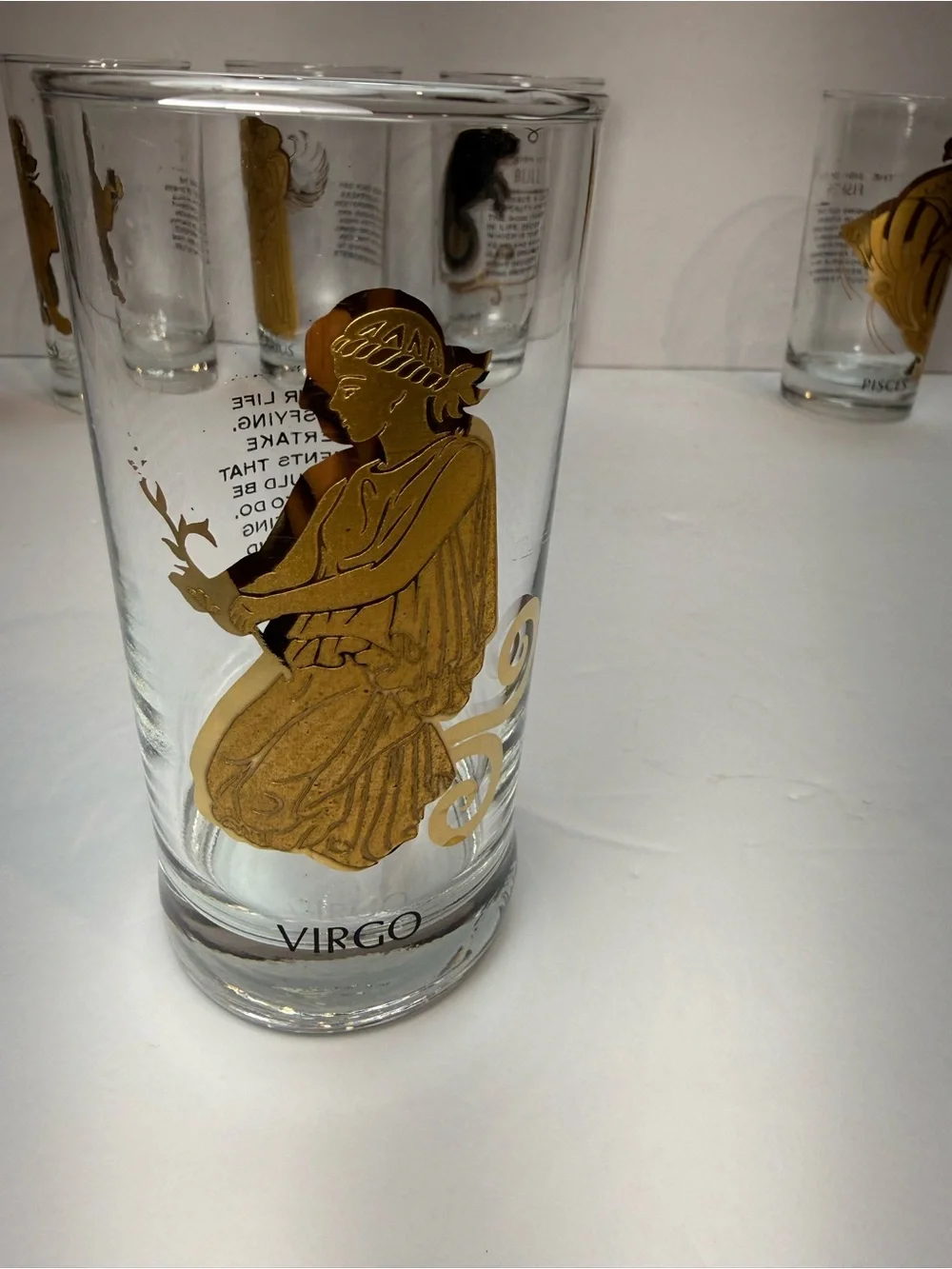 Vintage MCM Hocking 22K Gold Zodiac Highball Glass Tumblers Set of 5 - Picture 8 of 12